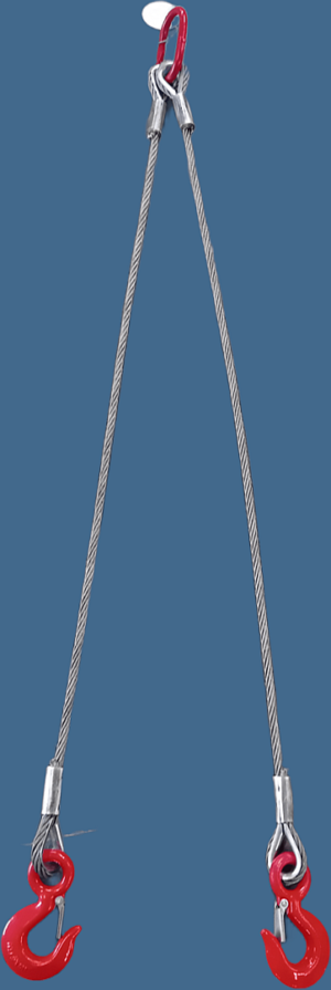 Zawiesie linowe dwucięgnowe z szaklą i hakiem (z zabezpieczeniem). Zawiesie linowe dwucięgnowe z szaklą i hakiem (z zabezpieczeniem).