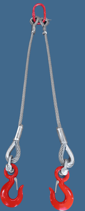 Zawiesie linowe dwucięgnowe z szaklą i hakiem (z zabezpieczeniem). Zawiesie linowe dwucięgnowe z szaklą i hakiem (z zabezpieczeniem).