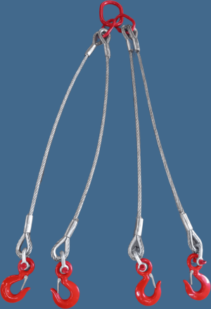 Zawiesie linowe czterocięgnowe z szaklą i hakiem (z zabezpieczeniem). Zawiesie linowe czterocięgnowe z szaklą i hakiem (z zabezpieczeniem).