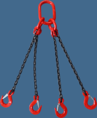 Zawiesie łańcuchowe czterocięgnowe z hakiem (z zabezpieczeniem) Zawiesie łańcuchowe czterocięgnowe z hakiem (z zabezpieczeniem)
